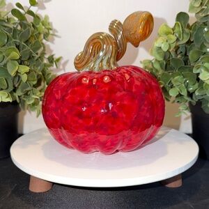 Small Red Handblown Glass Pumpkin Sculpture